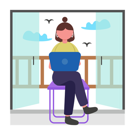 Chica trabajando en un espacio de trabajo con luz natural  Ilustración