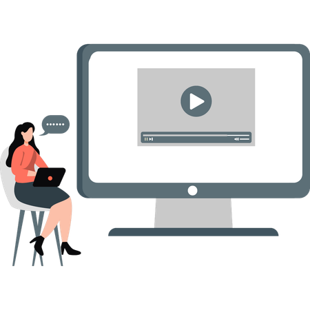 Chica trabajando en un videotutorial  Ilustración