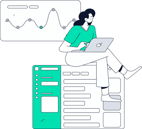 Chica trazando datos en el gráfico  Ilustración