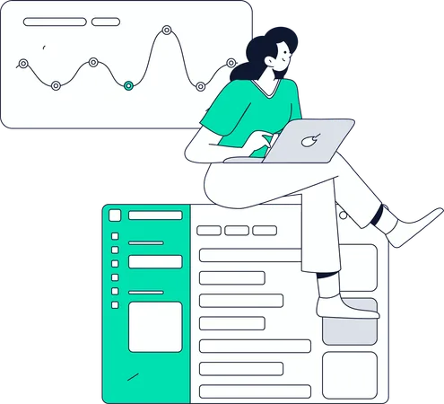 Chica trazando datos en el gráfico  Ilustración