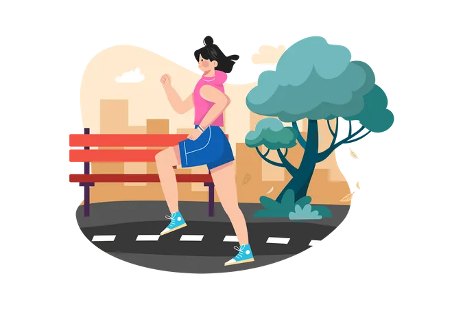 Chica corriendo en el parque  Ilustración