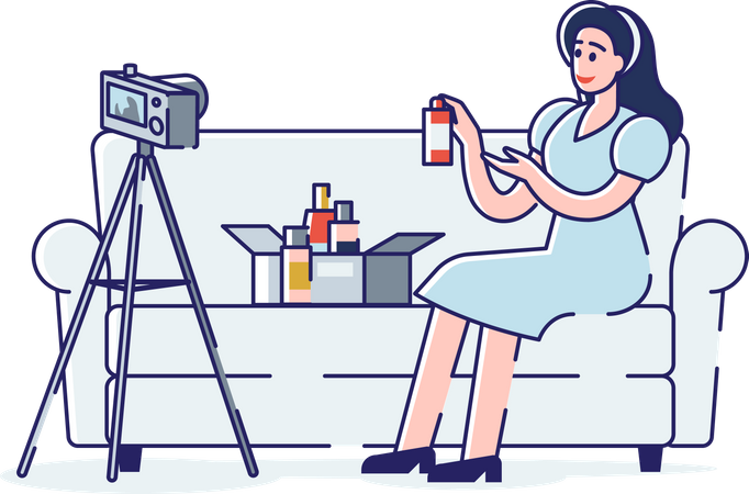 Chica unboxing nuevo producto cosmético  Ilustración