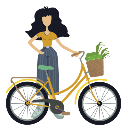 Chica usando bicicleta respetuosa con el medio ambiente  Illustration