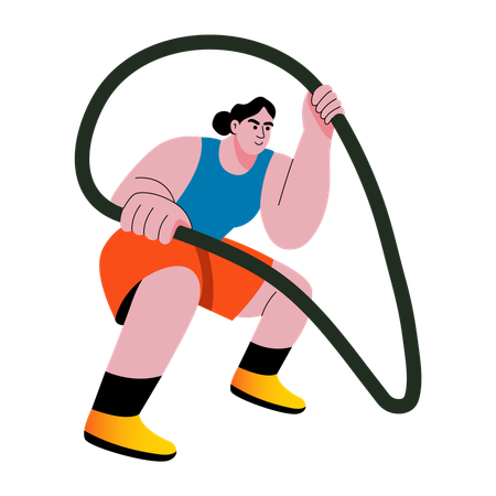 Chica usando una cuerda de batalla  Ilustración