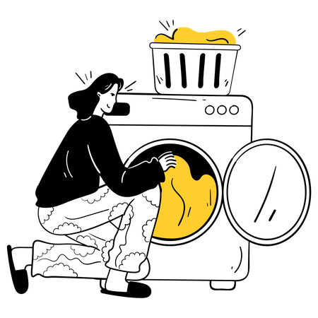 Chica usando el servicio de lavandería  Ilustración