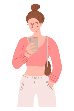 Chica usando teléfono inteligente  Ilustración
