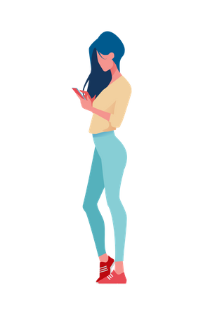 Chica usando su teléfono  Ilustración