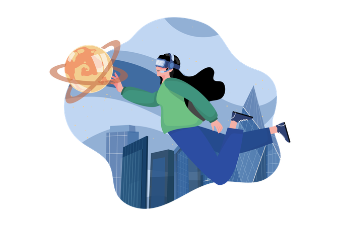 Chica usando tecnología vr  Ilustración