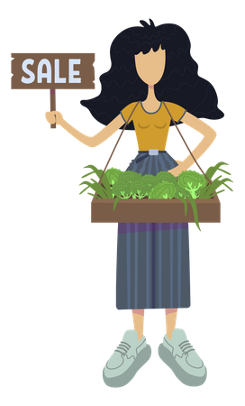 Chica vendiendo verduras frescas  Illustration
