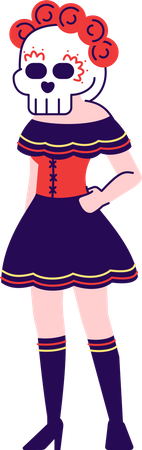 Chica vestida con disfraz de calavera de azúcar  Ilustración