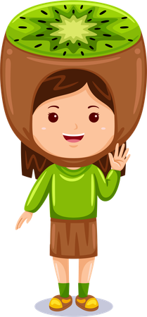 Chica vestida con traje de kiwi  Ilustración