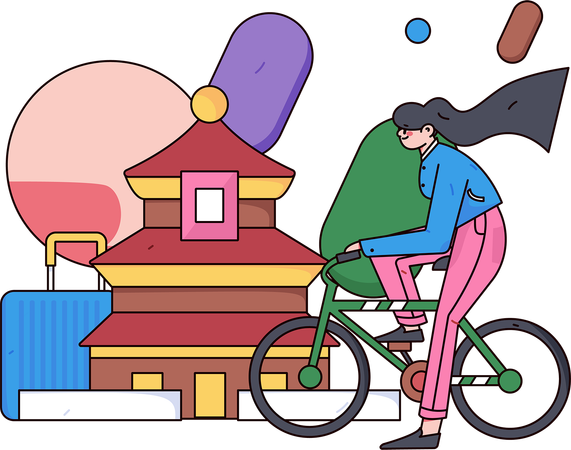 Chica viajando en bicicleta  Ilustración