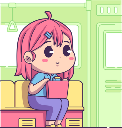 Chica viajando en tren  Ilustración