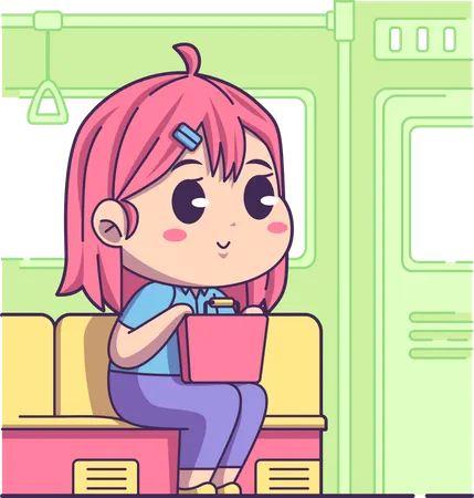 Chica viajando en tren  Ilustración