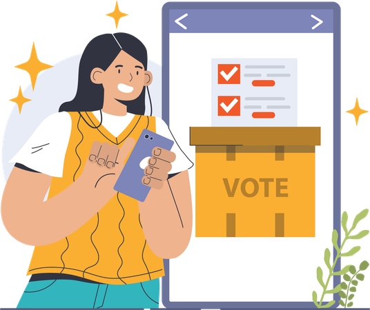 Chica vota en línea  Ilustración