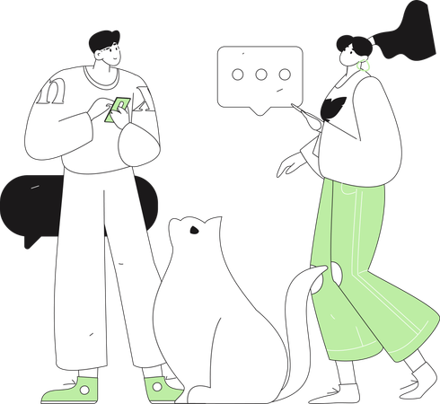 Niña y niño chateando en línea  Ilustración