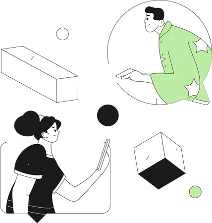 Chica y hombre chateando en línea  Ilustración