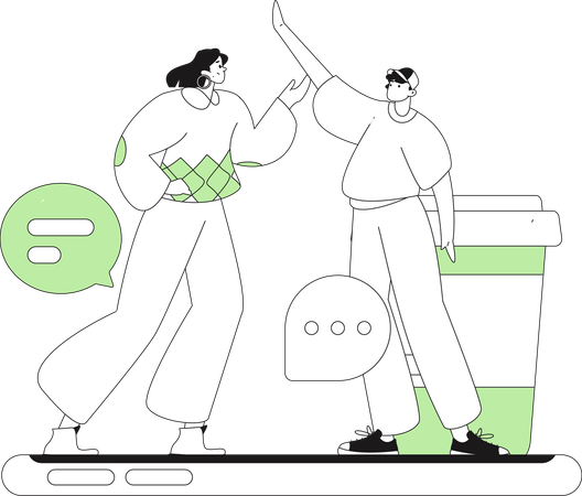 Chica y hombre chateando por el móvil  Ilustración