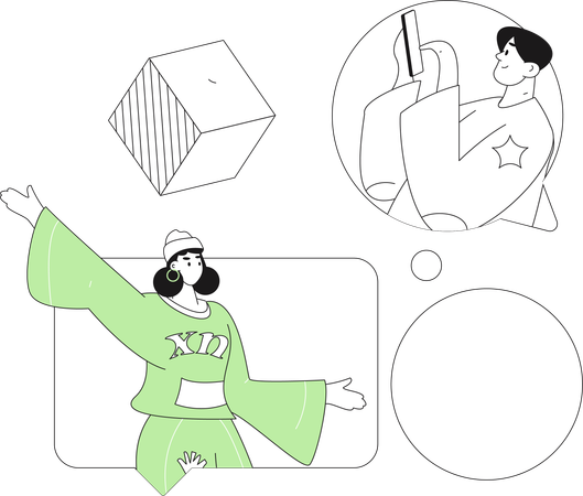 Chica y hombre chateando por el móvil  Ilustración