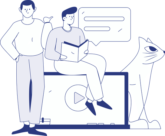 Chica y hombre con horario de estudio.  Ilustración