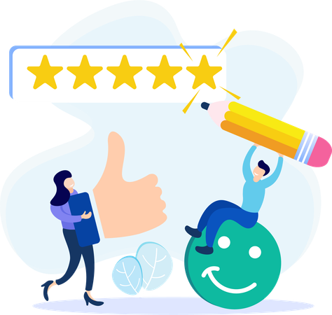 Chica y hombre dando estrellas de calificación Calificación  Ilustración