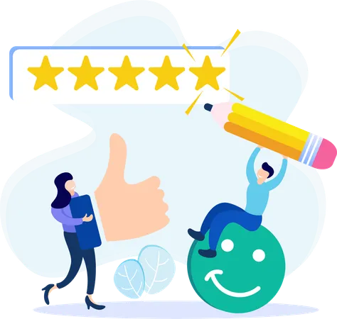 Chica y hombre dando estrellas de calificación Calificación  Ilustración