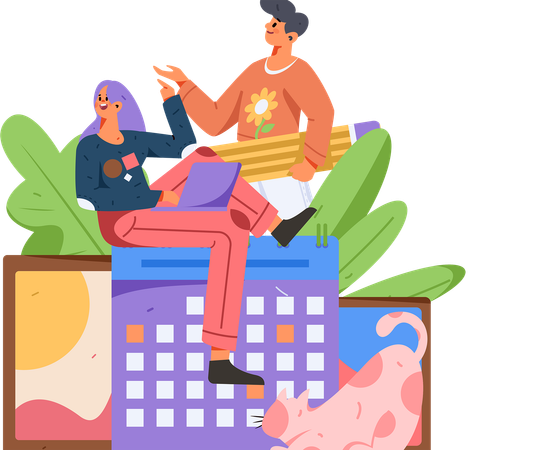 Chica y hombre haciendo horario de negocios  Ilustración