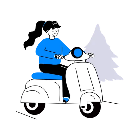 Chica yendo a andar en scooter  Ilustración