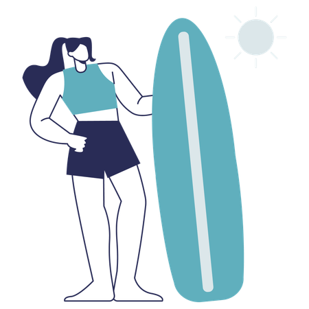 Chica va a surfear  Ilustración