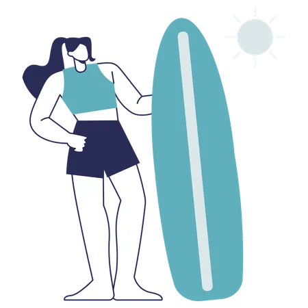 Chica va a surfear  Ilustración