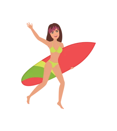 Chica yendo a surfear  Ilustración