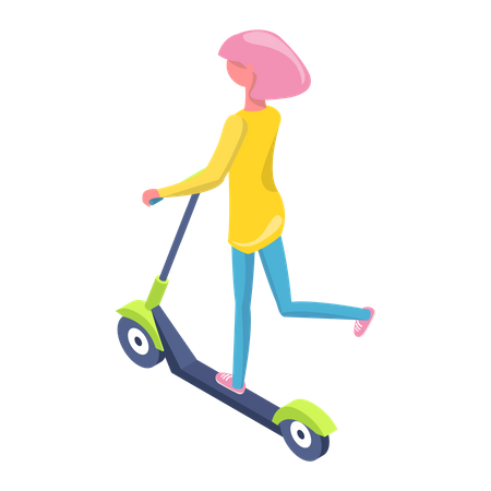 Chica yendo en scooter eléctrico  Ilustración