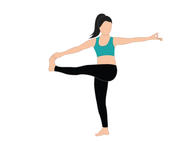 Chica de yoga parada sobre una pierna y toca el dedo del pie con la mano  Ilustración