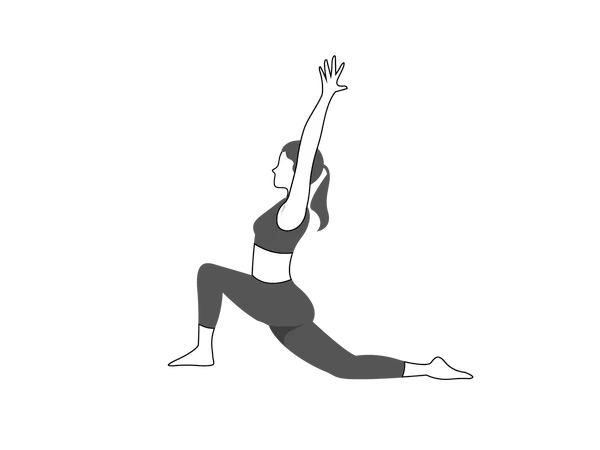 Chica de yoga haciendo Anjaneyasana  Ilustración