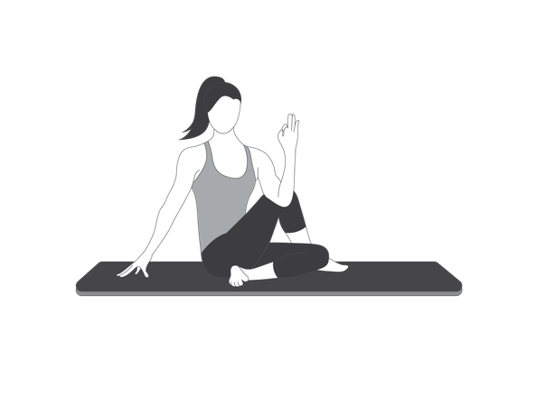 Chica de yoga haciendo Ardha Matsyendrasana  Ilustración