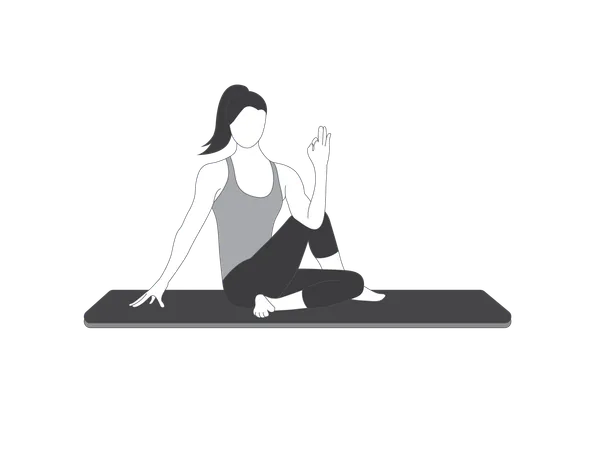 Chica de yoga haciendo Ardha Matsyendrasana  Ilustración