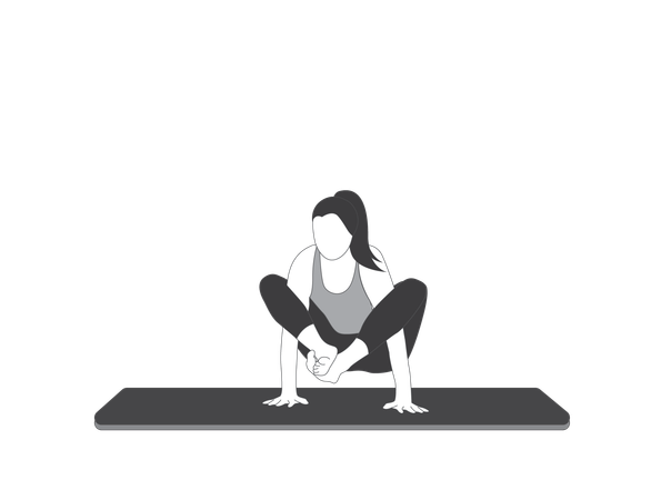 Chica de yoga haciendo postura Bhujapidasana  Ilustración