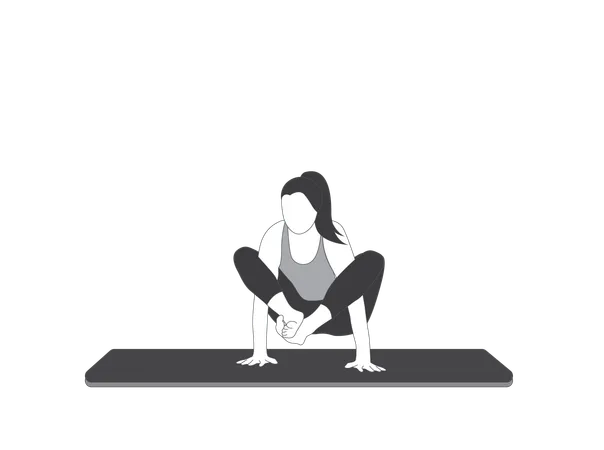 Chica de yoga haciendo postura Bhujapidasana  Ilustración