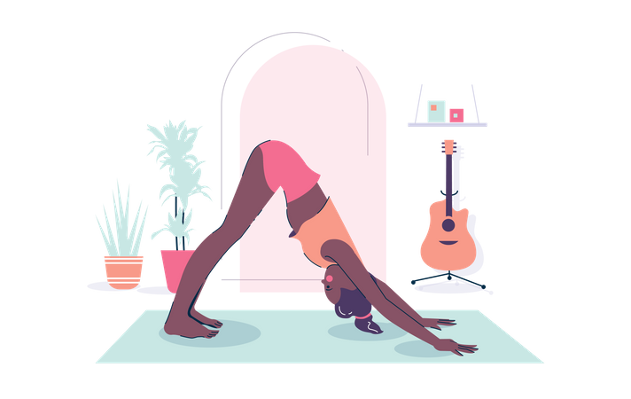 Chica de yoga haciendo estiramientos  Ilustración