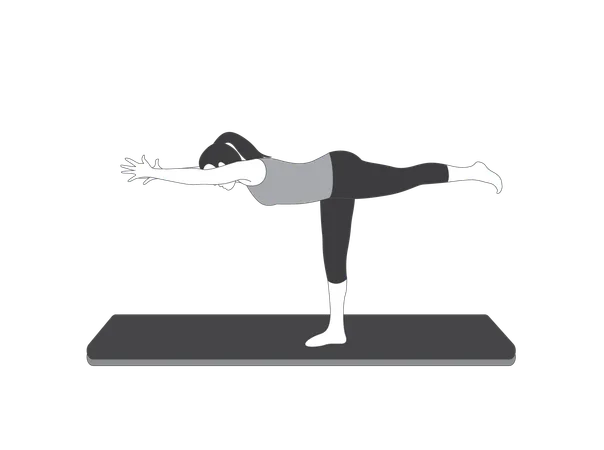 Chica de yoga haciendo bastón de equilibrio  Ilustración