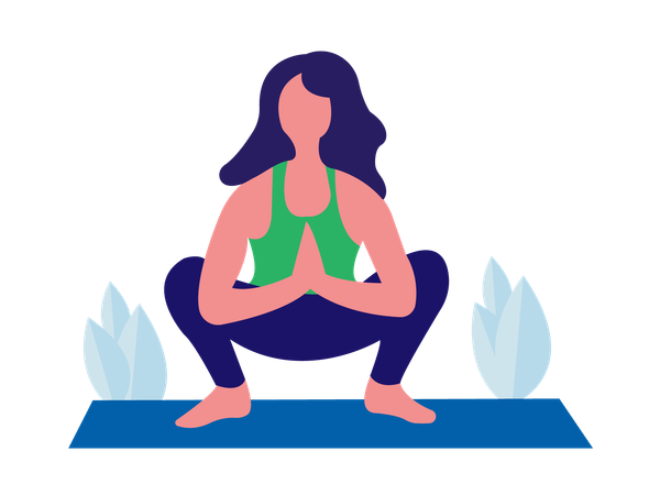 Chica yoga haciendo malasana  Ilustración