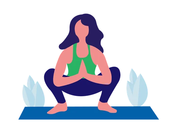 Chica yoga haciendo malasana  Ilustración