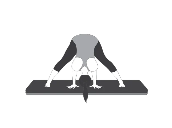 Chica de yoga haciendo Prasarita Padottanasana  Ilustración