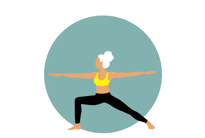 Chica Yoga haciendo Virabhadrasana  Ilustración