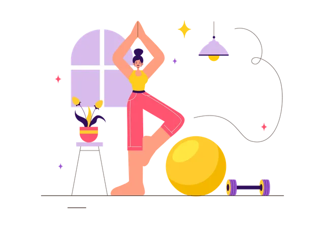 Chica de yoga haciendo Vrikshasana  Ilustración