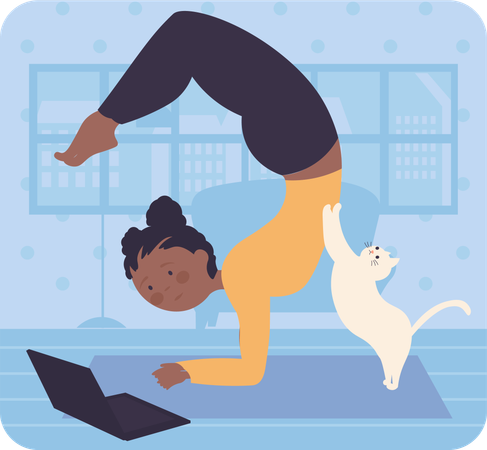 Chica de yoga haciendo yoga en línea  Ilustración