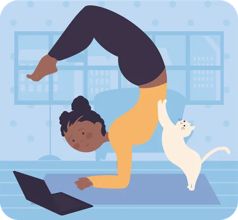 Chica de yoga haciendo yoga en línea  Ilustración