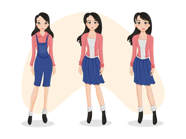 Chicas adolescentes con uniforme escolar  Ilustración