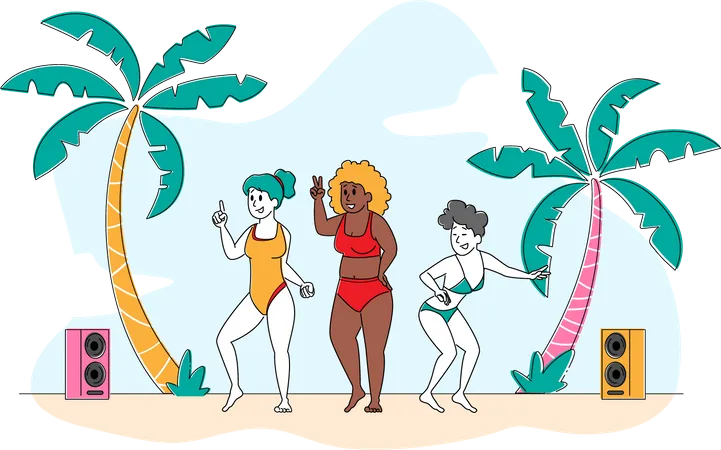 Chicas bailando en la playa  Ilustración