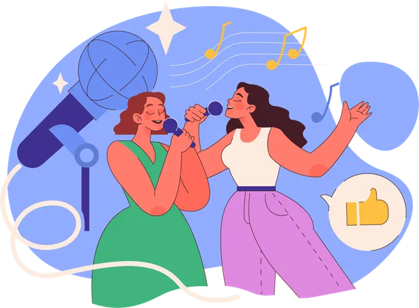 Chicas cantando en fiesta  Ilustración